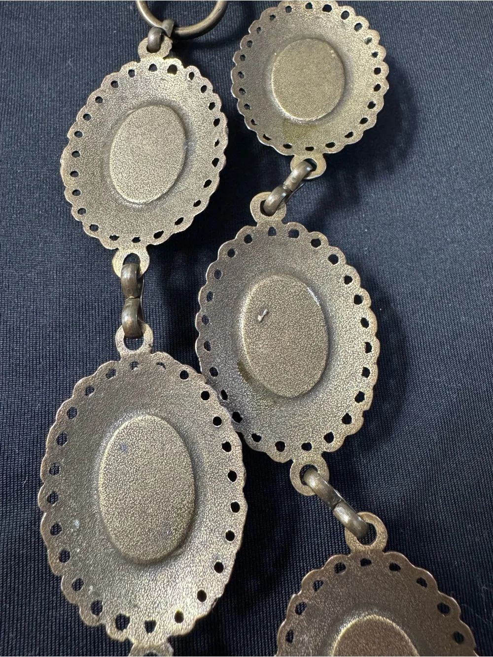 Large Brass Boho Statement Necklace - Marbled Cabochon Medallions